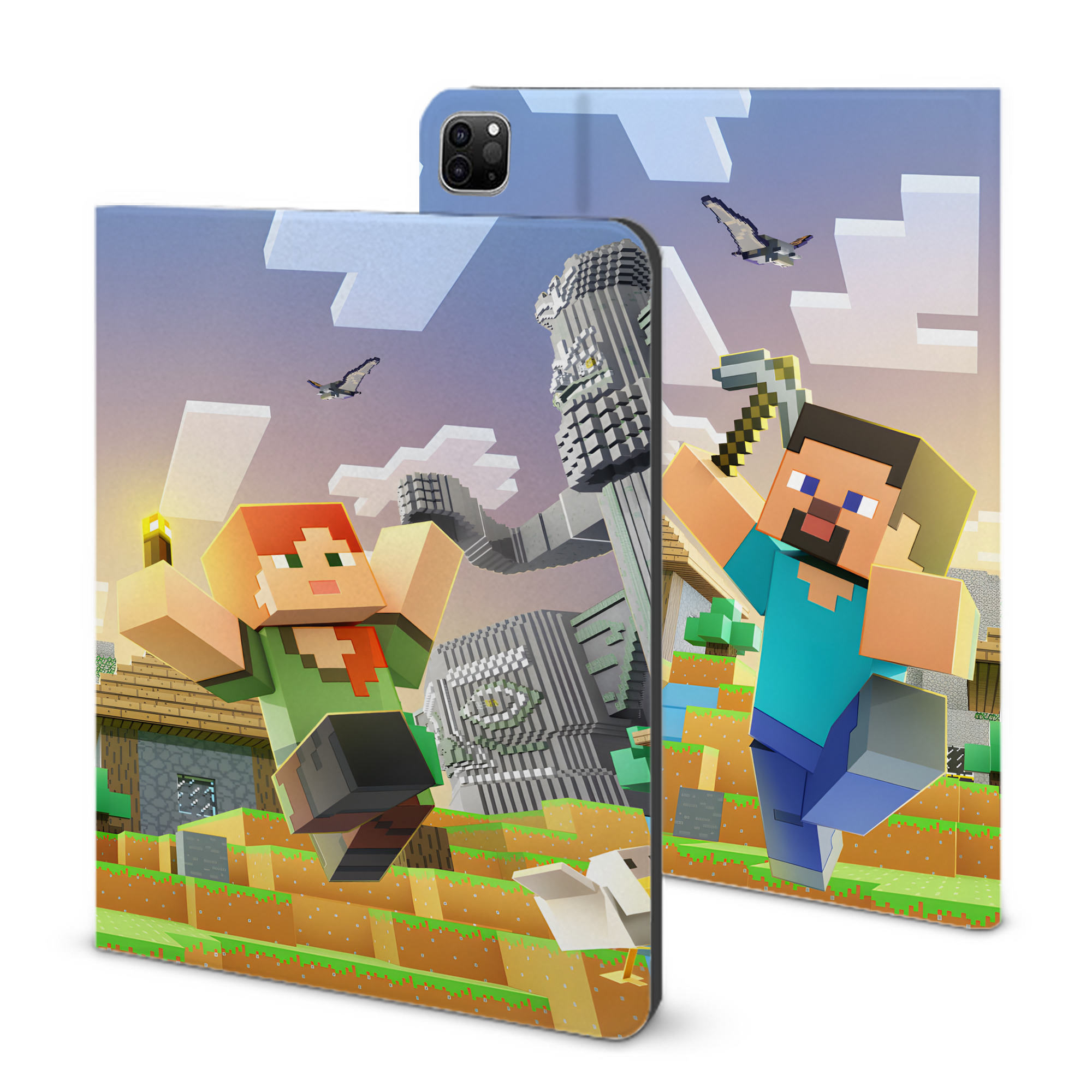 （画像用） マインクラフト ブロックの世界 Minecraft MC Block world IPad ケース ブック型 PUレザー TPU 耐衝撃 軽量 薄型 ペン収納なし 全面保護 IPad 各モデル対応